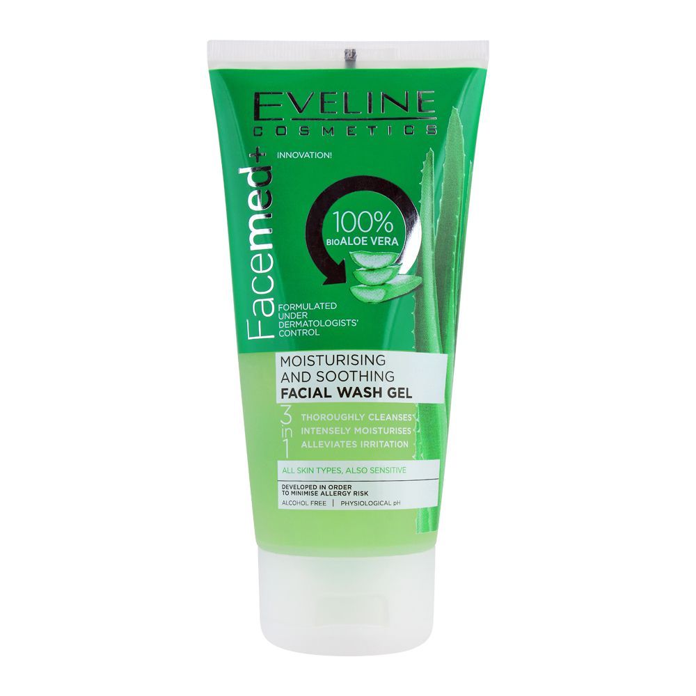 Eveline 3-In-1 Facemed Aloe Vera Facial Wash Gel – 150ml | Moisturizing & Soothing, Alcohol-Free