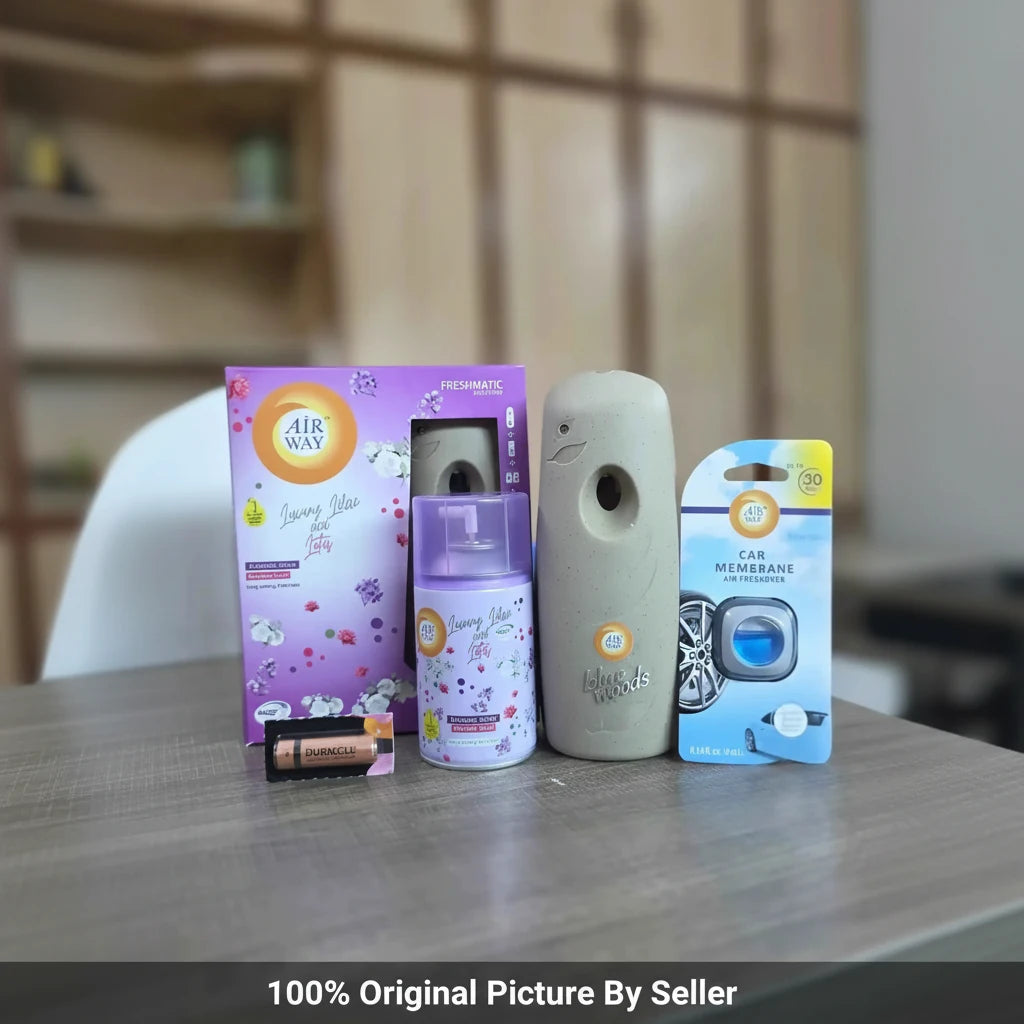 Airway Automatic Air Freshener Machine with Free Car Air Freshener & Refill – Luxury Lilac and Lotus - Long Lasting Freshness