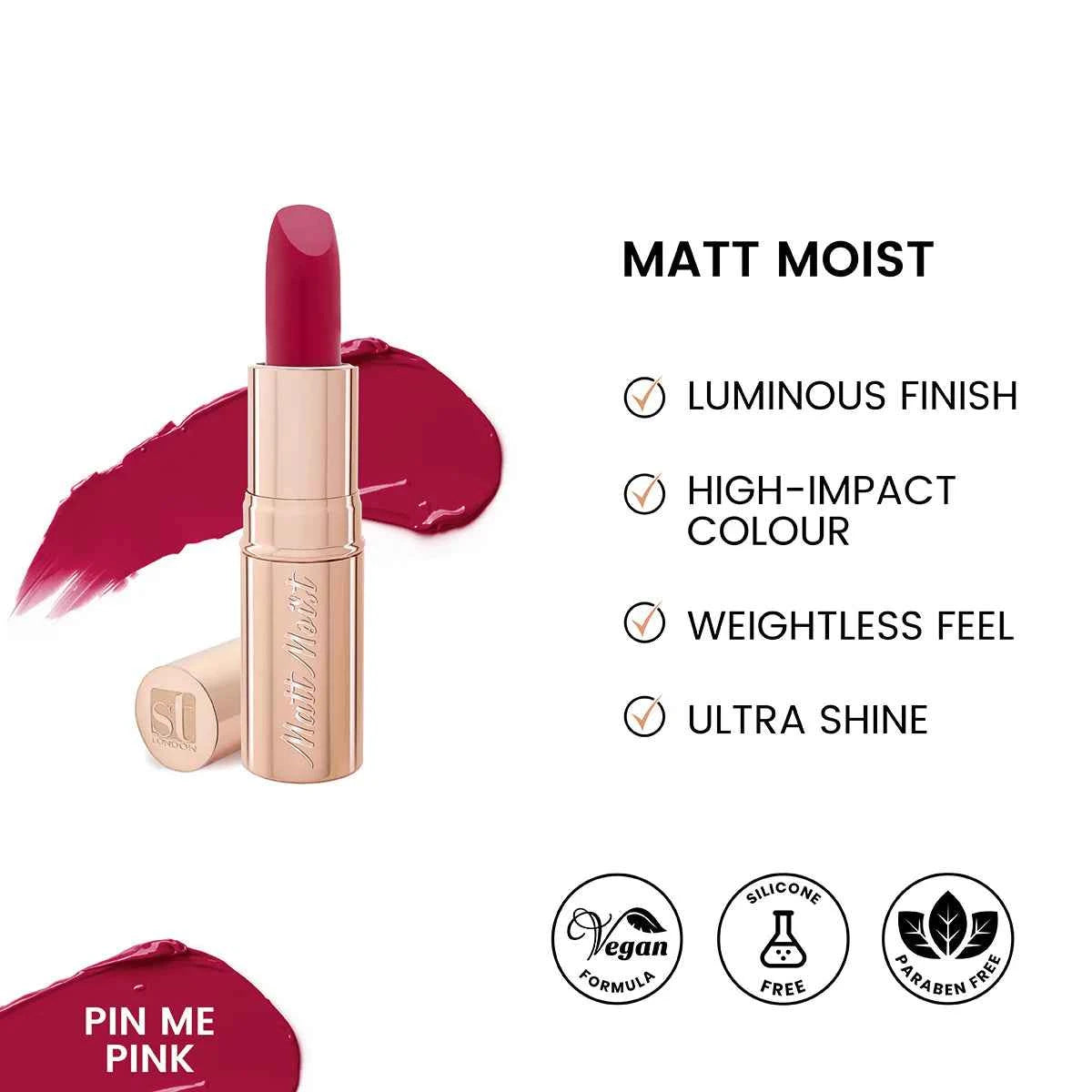ST London - Matt Moist Long-Lasting Lipstick Pin Me Pink