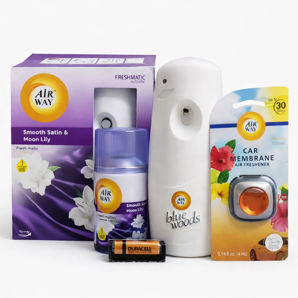 Airway Automatic Air Freshener Machine with Free Car Air Freshener & Refill – Moon Lily Fragrance – Long Lasting Up to 30 Days