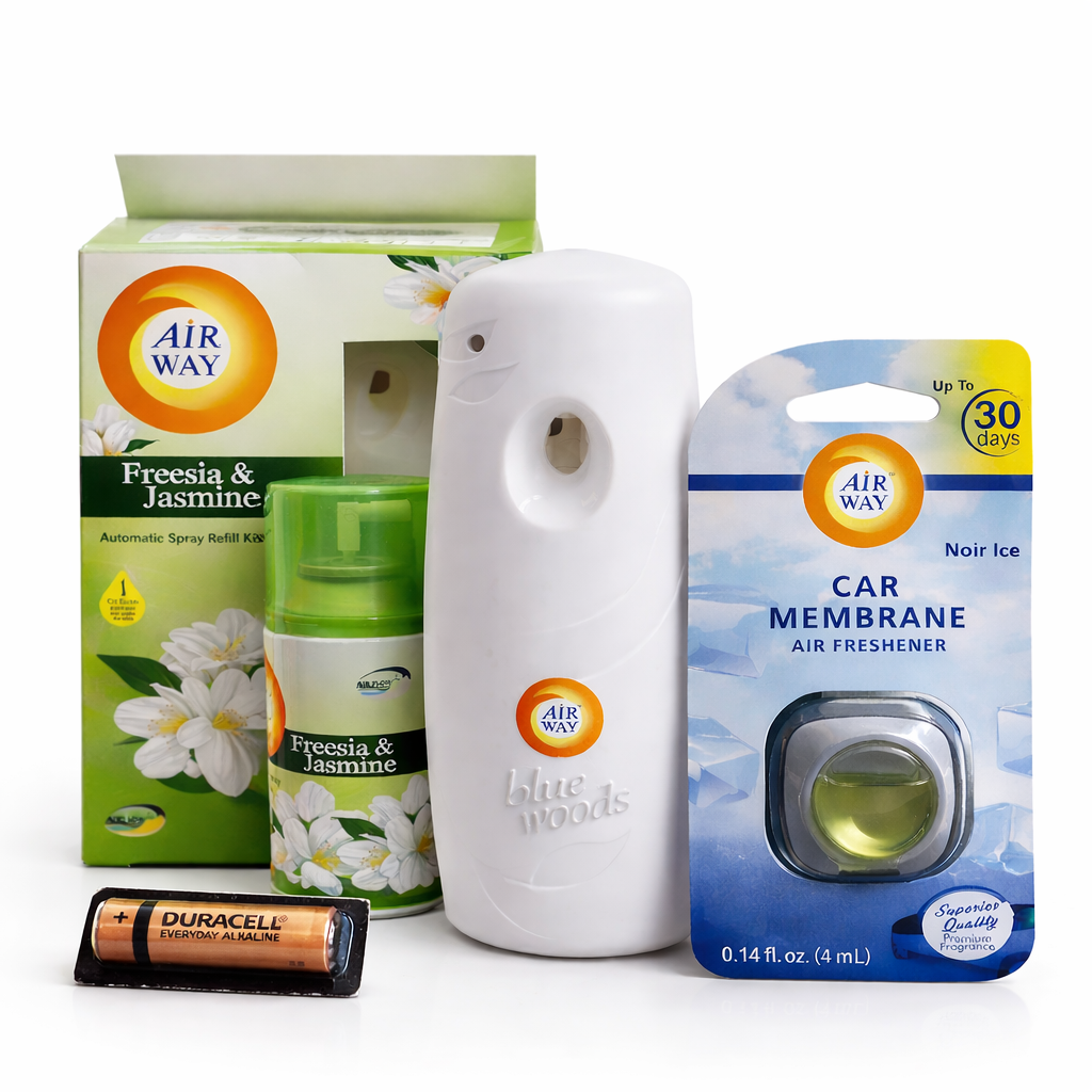 Collection of Air Way air fresheners and related products on a white background