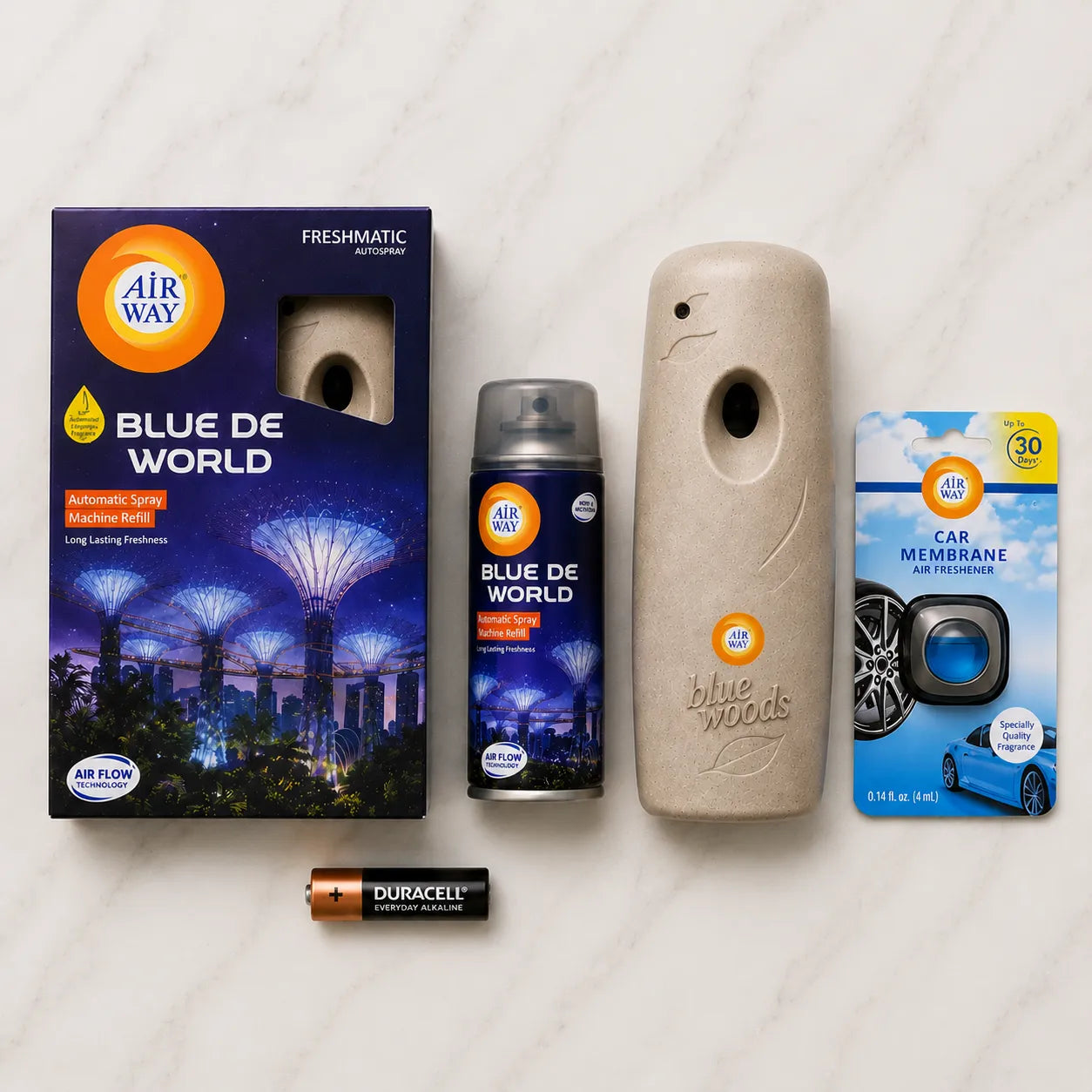 Airway Automatic Air Freshener Machine with Free Car Air Freshener & Refill β Blue De World | Perfume Based Fragrance