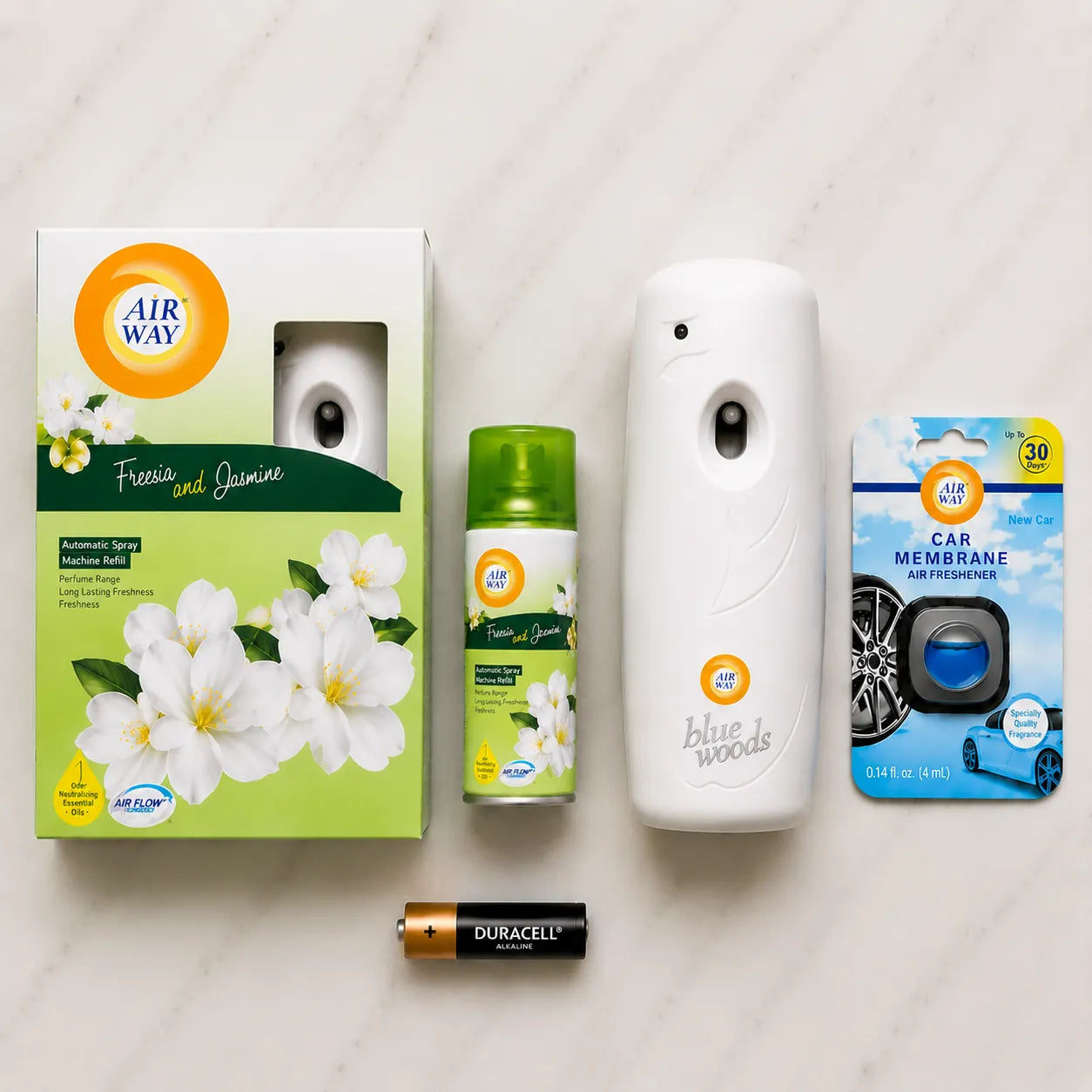 Airway Automatic Air Freshener Machine with Free Car Air Freshener & Refill – Freesia and Jasmine | Flower Based Fragrance