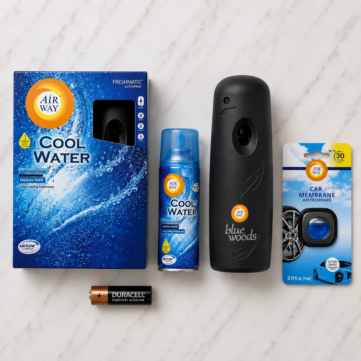 Airway Automatic Air Freshener Machine with Free Car Air Freshener & Refill – Cool Water | Water Based Fragrance