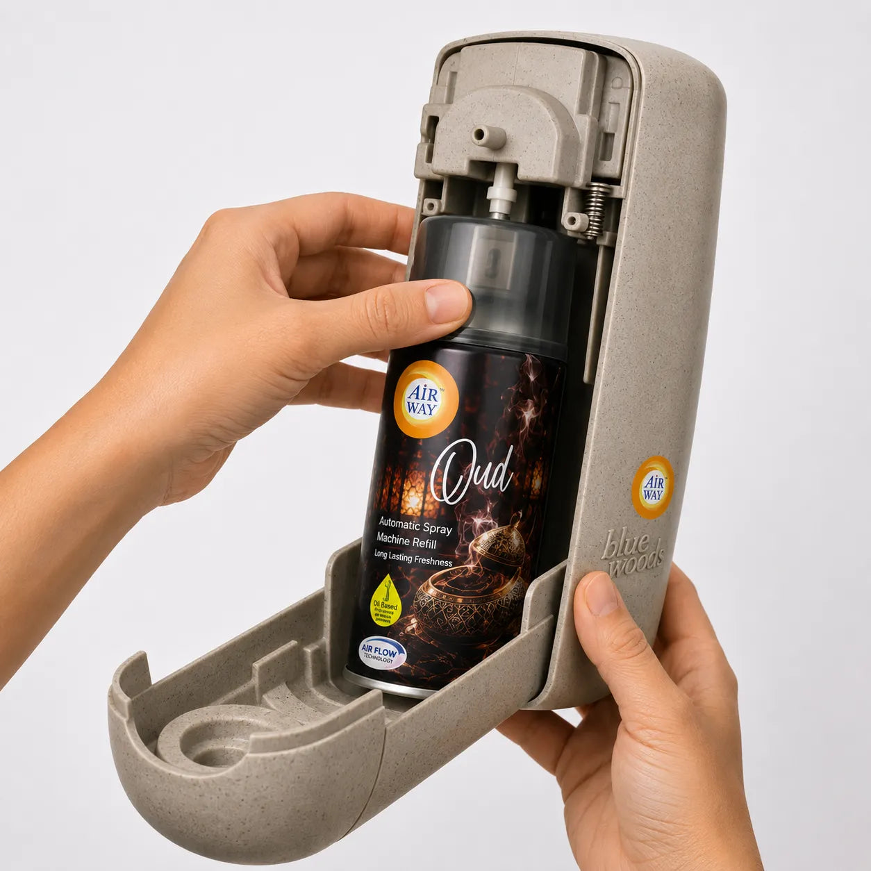 Airway Automatic Air Freshener Machine with Free Car Air Freshener & Refill – Oud - Long Lasting Freshness