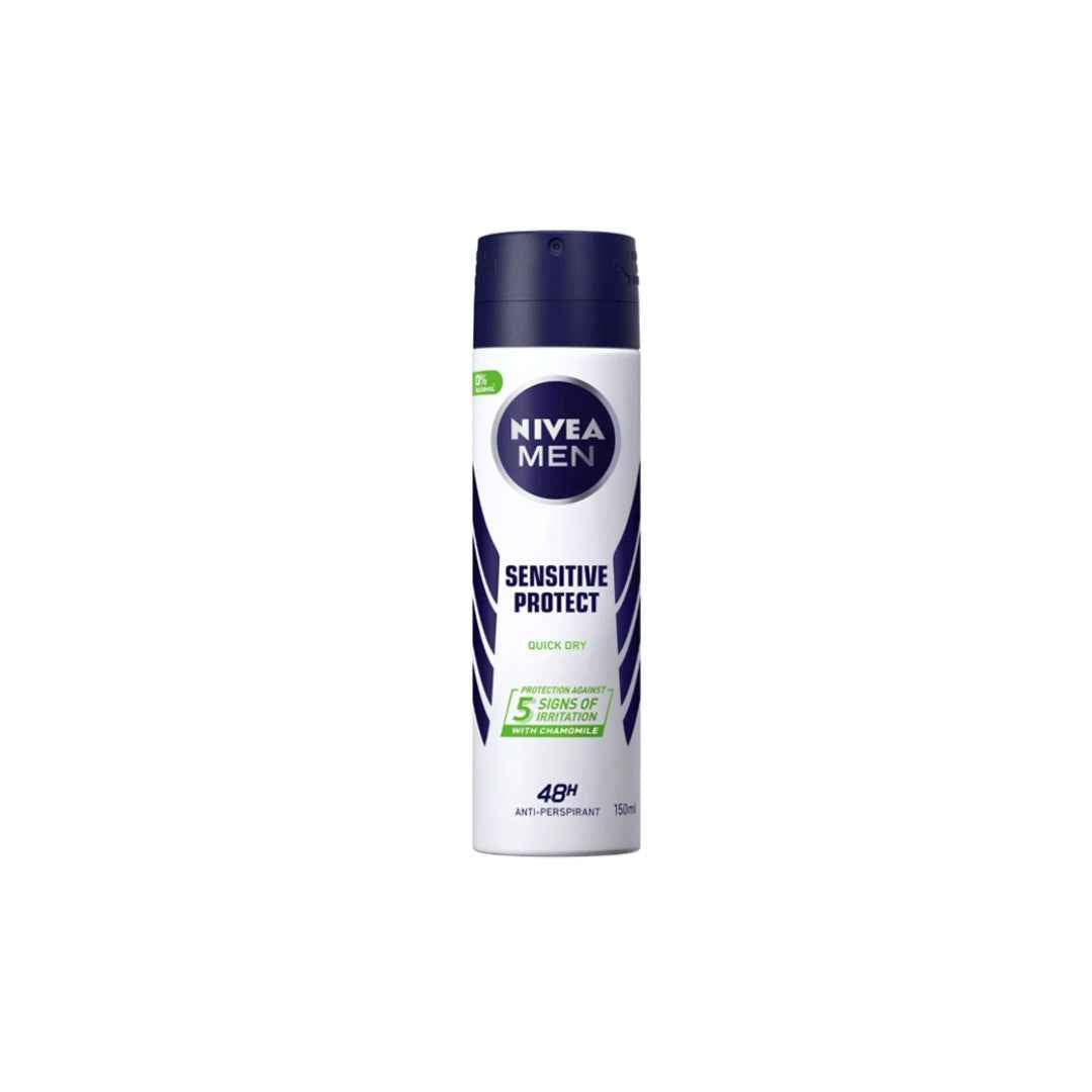 NIVEA MEN Sensitive Protect Anti-Perspirant Spray – 150ml | 48-Hour Protection with Chamomile Extracts & Avocado Oil | Alcohol-Free