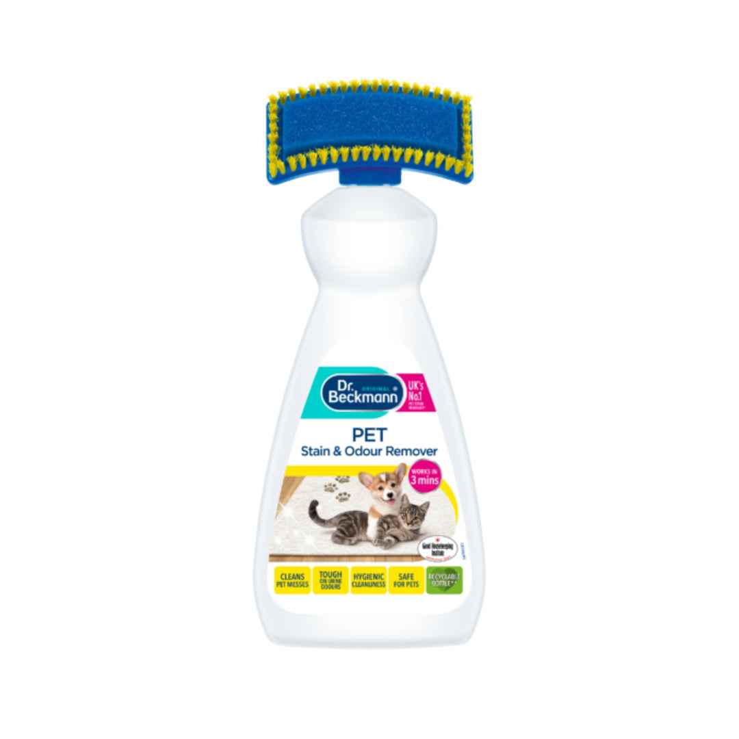 Dr. Beckmann Pet Stain & Odour Remover 650ml – Fast-Acting Carpet Cleaner with 2-in-1 Brush for Pet Messes
