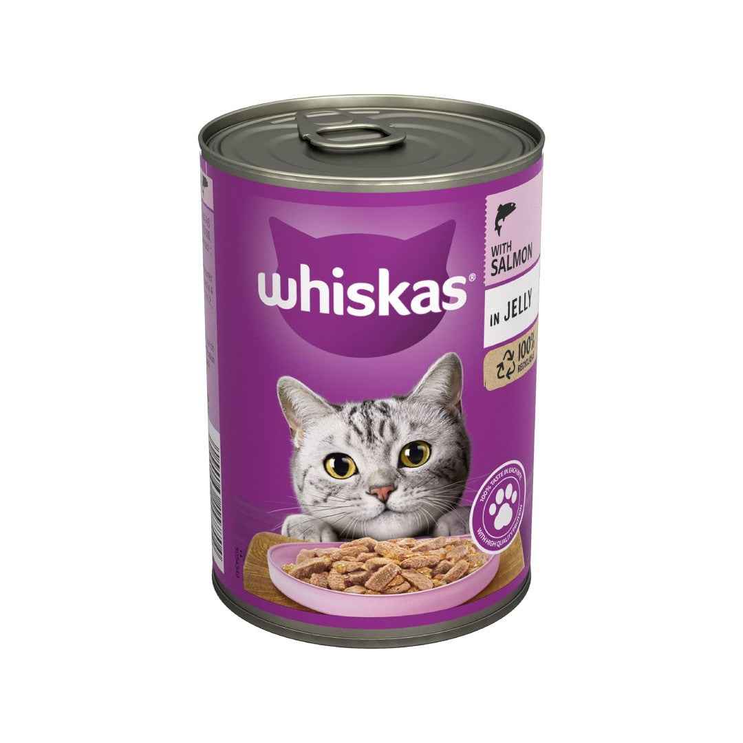 Whiskas Adult Wet Cat Food Salmon in Jelly Tin – 400g | Complete & Balanced Nutrition for Adult Cats