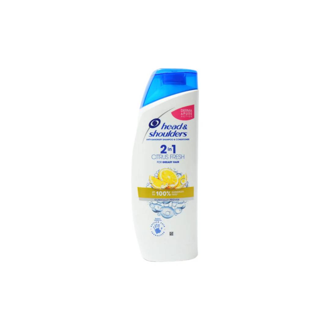 Head & Shoulders Citrus Fresh 2-in-1 Anti-Dandruff Shampoo + Conditioner for Oily Hair, 400ml โ Deep Clean & Fresh Scent