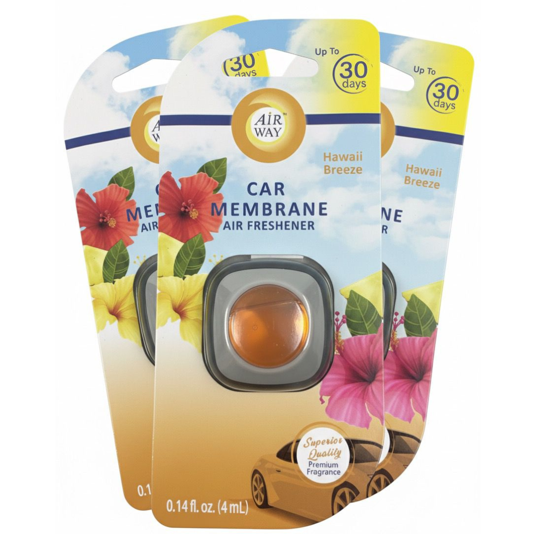 AirWay Car Membrane Air Freshener – Hawaii Breeze Scent (Made in Europe) – 3 Pack | Long-Lasting Up to 30 Days Each