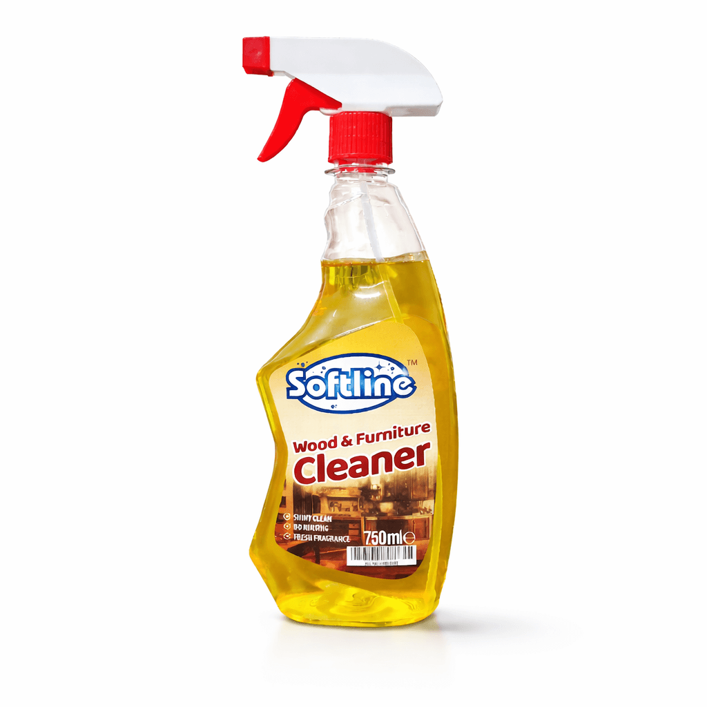 Bottle of Softline Wood & Furniture Cleaner on a white background