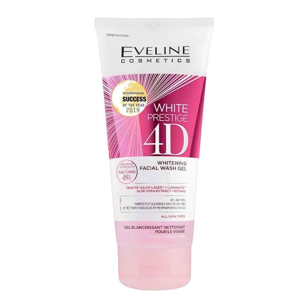 Eveline 48H White Prestige 4D 3-In-1 Whitening Facial Wash Gel – 200ml | All Skin Types