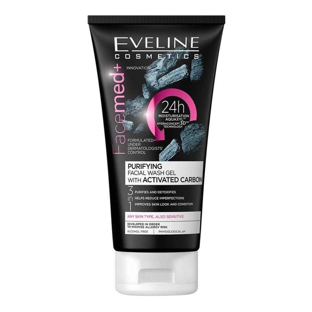 Eveline Facemed+ 3-In-1 Purifying Facial Wash Gel – 150ml | Activated Carbon, Alcohol-Free