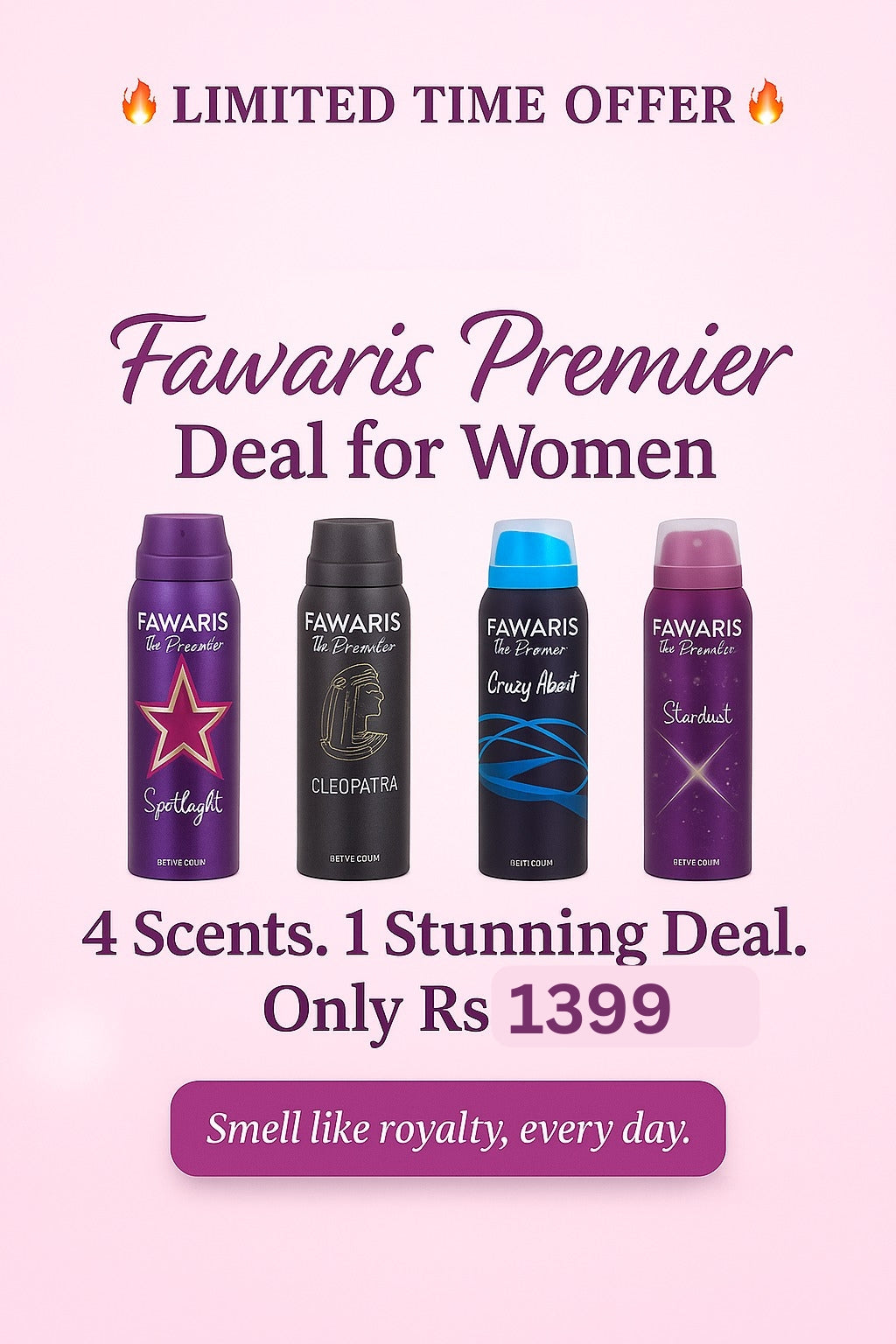 "Fawaris Premier Deal for Women | 4-in-1 Luxury Perfume Set | Cleopatra Collection | Affordable Fragrance Gift (Rs.1599) – Ukbayl