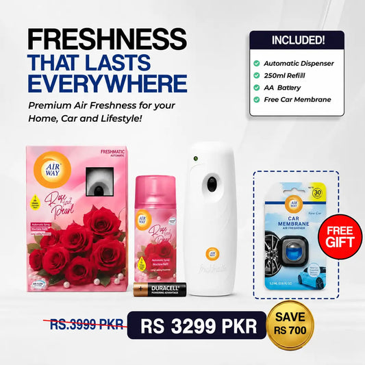 Airway Automatic Air Freshener Machine with Refill+Free Car Air Refreshener – Rose and Pearl Edition | Flower Based Fragrance