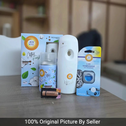 Airway Automatic Air Freshener Machine with Refill+Free Car Air Freshener - Cotton Fresh | Flower Based Fragrance