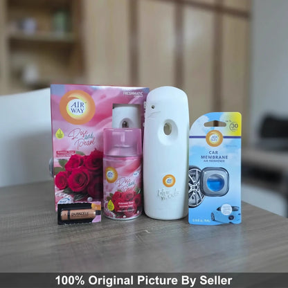 Airway Automatic Air Freshener Machine with Refill+Free Car Air Refreshener – Rose and Pearl Edition | Flower Based Fragrance