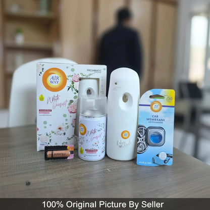 Airway Automatic Air Freshener Machine with Refill+Free Car Air Refreshener - White Bouquet | Flower Based Fragrance