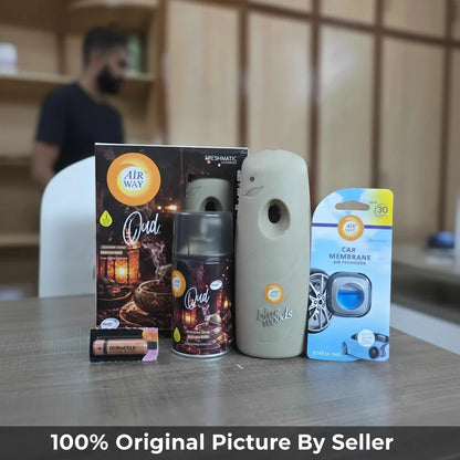 Airway Automatic Air Freshener Machine with Refill+Free Car Air Freshener – Oud | Oil Based Fragrance - Long Lasting Freshness