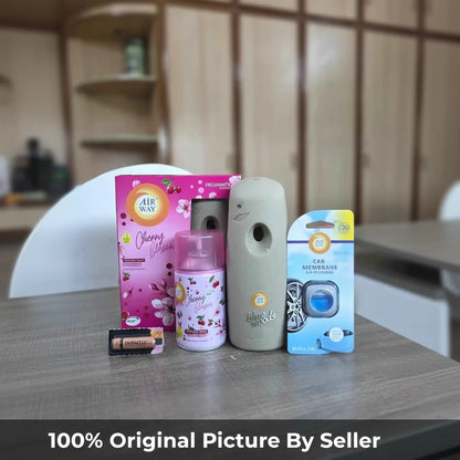 Airway Automatic Air Freshener Machine with Refill+Free Car Air Refreshener – Cherry Blossom | Flower Based Fragrance - Long Lasting Freshness