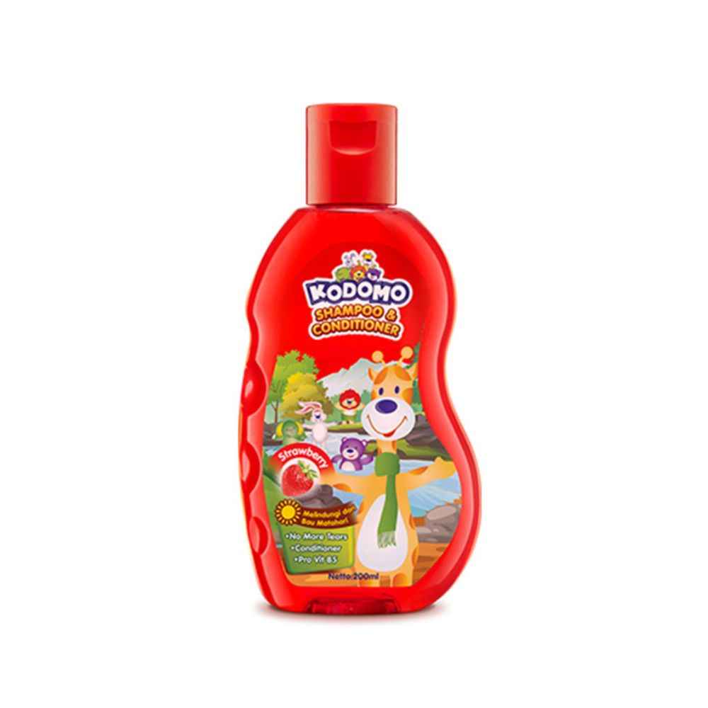 Kodomo Strawberry 2‑in‑1 Shampoo & Conditioner 200 ml – Hypoallergenic, No‑Tear, Pro‑Vit B5 Hair Care