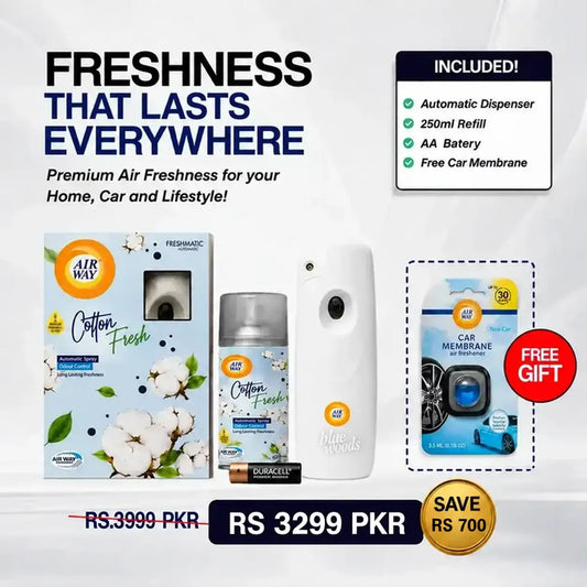Airway Automatic Air Freshener Machine with Refill+Free Car Air Freshener - Cotton Fresh | Flower Based Fragrance
