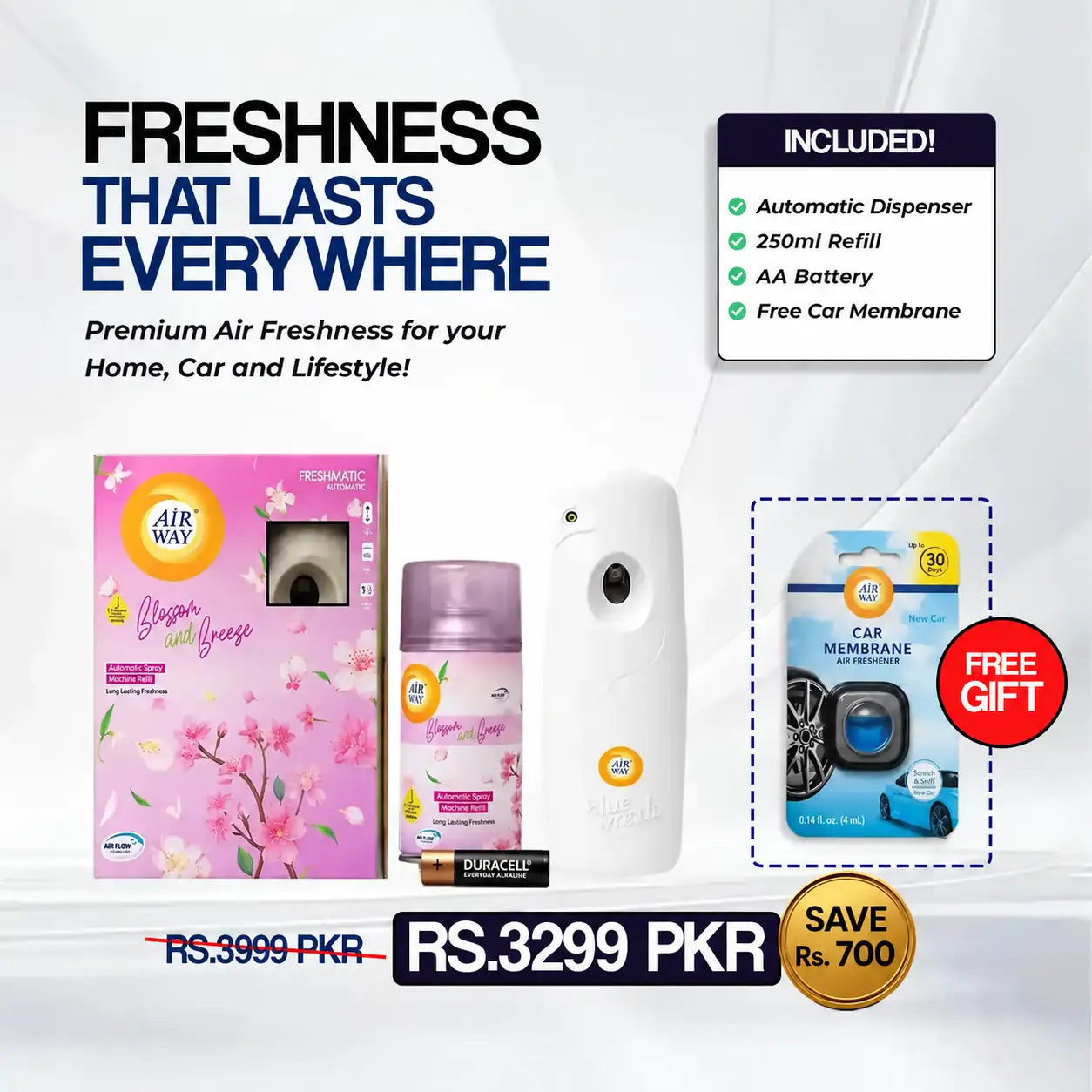 Airway Automatic Air Freshener Machine with Refill+Free Car Air Refreshener – Blossom & Breeze | Flower Based Fragrance