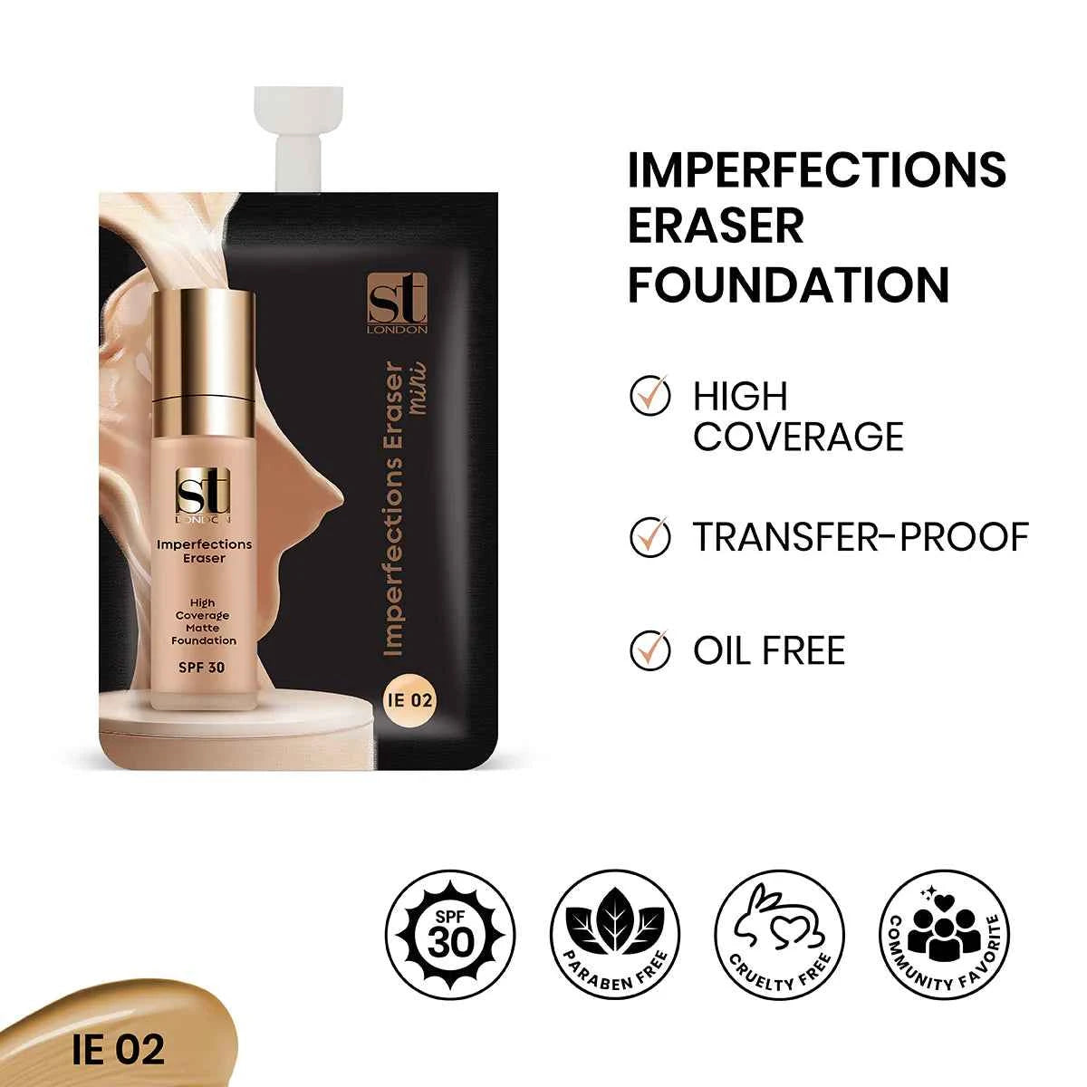 ST London - Imperfection Eraser Foundation Sachet IE 02 | Flawless Coverage 5ml