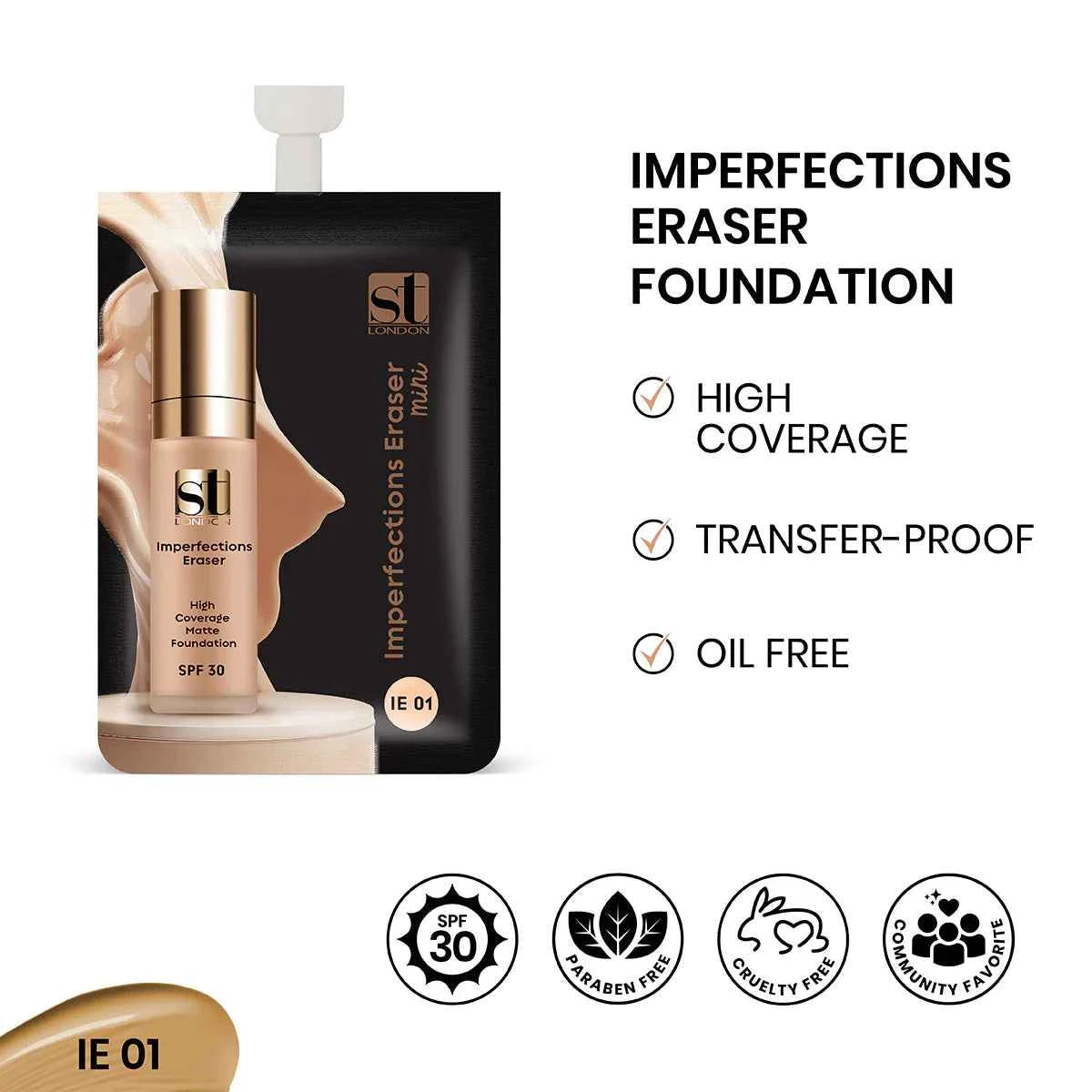 ST London - Imperfection Eraser Foundation Sachet IE 01 | Flawless Coverage 5ml