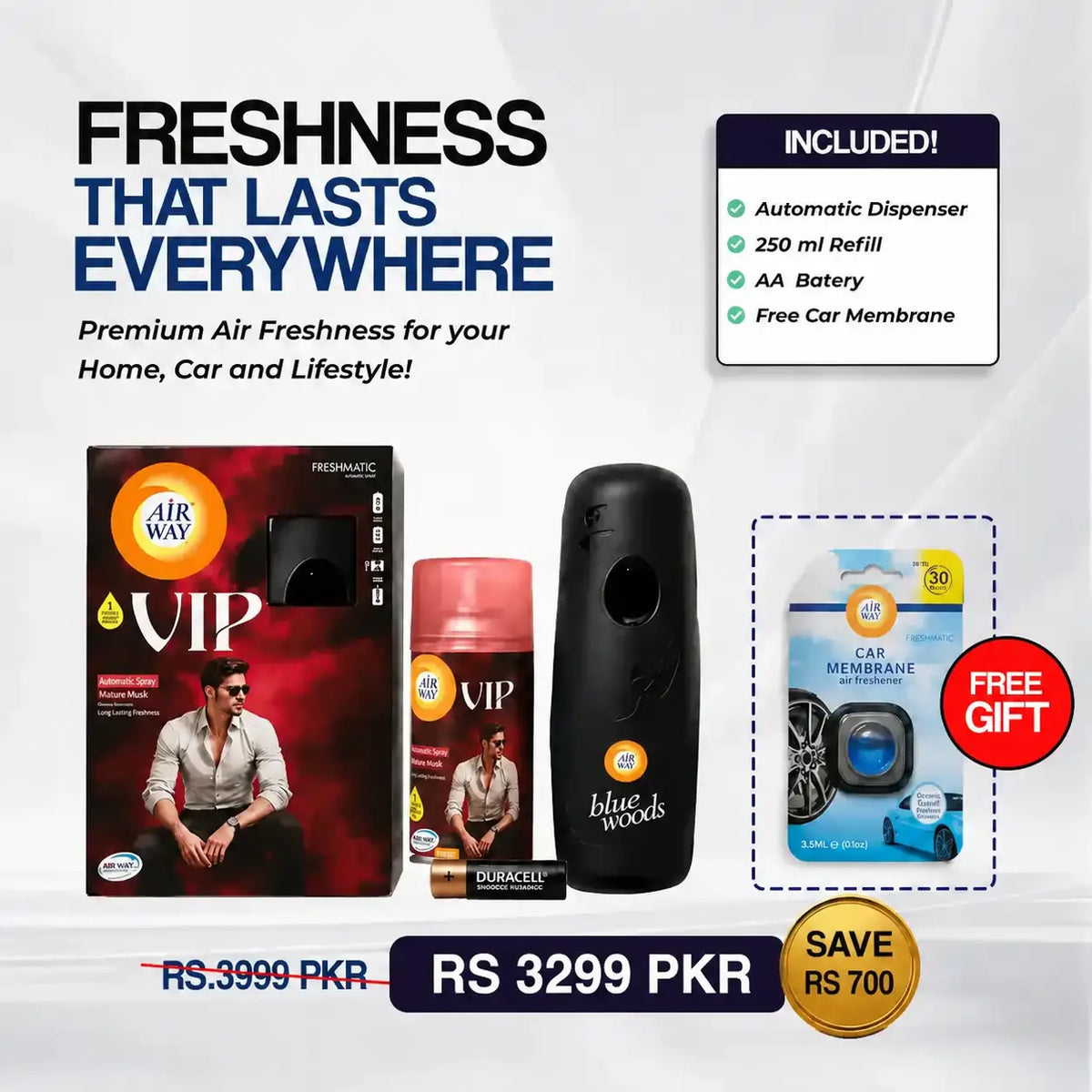 Airway Automatic Air Freshener Machine with Refill+Free Car Air Refreshener  VIP Edition | Perfume Based Fragrance