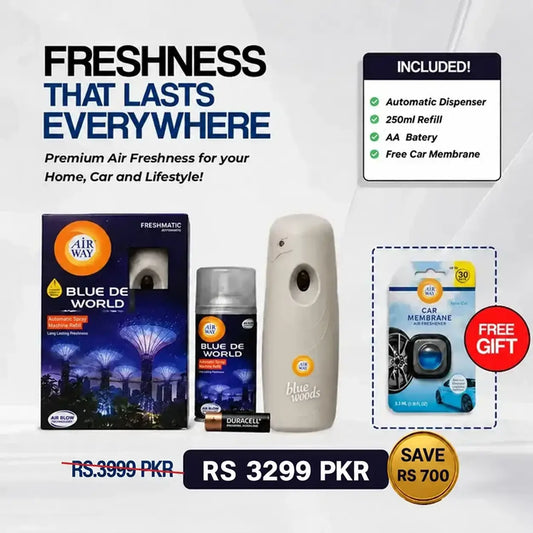 Airway Automatic Air Freshener Machine with Refill+Free Car Air Refreshener– Blue De World | Perfume Based Fragrance