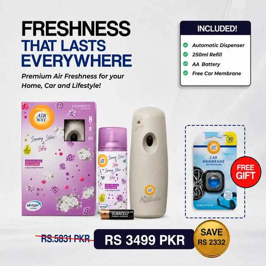 Airway Automatic Air Freshener Machine with Refill+Free Car Air Refreshener– Luxury Lilac and Lotus | Flower Based Fragrance - Long Lasting Freshness