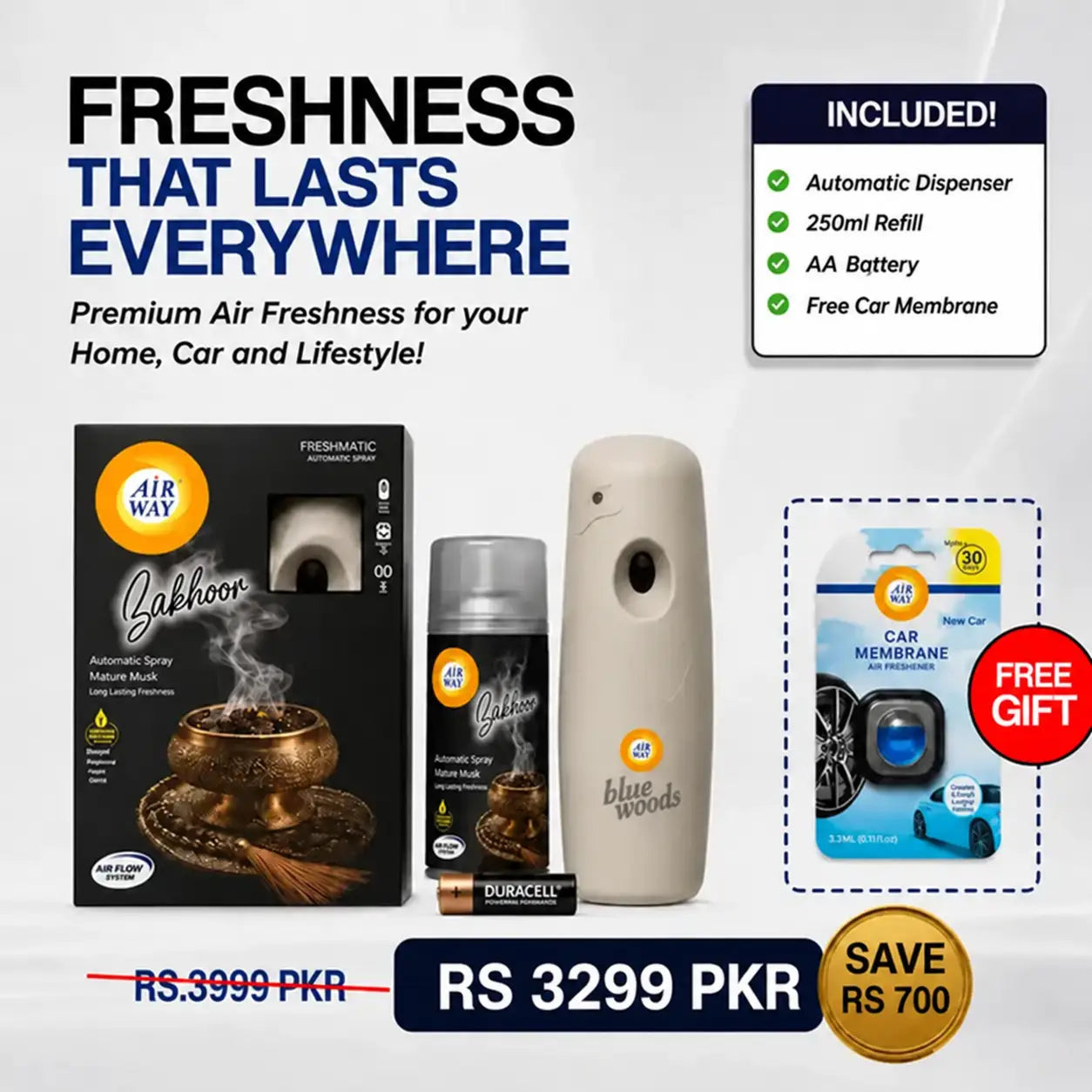 Airway Automatic Air Freshener Machine with Refill+Free Car Air Freshener  Bakhour | Oil Based Fragrance