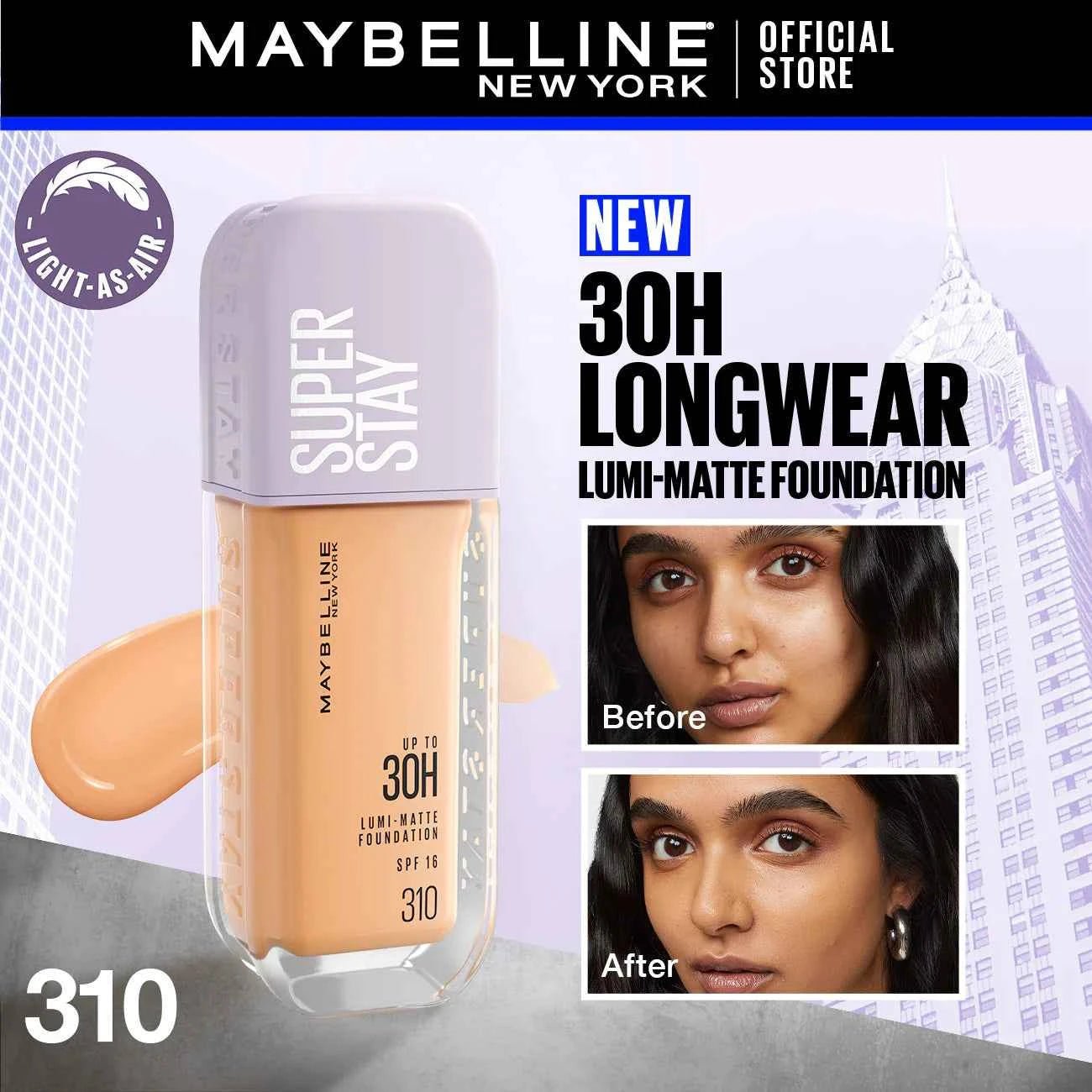 Maybelline – Super Stay Up to 30HR Lumi Matte Foundation (Shade 310)