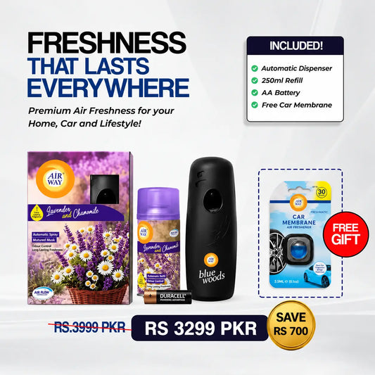 Airway Automatic Air Freshener Machine with Refill+Free Car Air Freshener – Lavender and Chamomile | Flower Based Fragrance