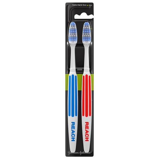 Reach Twin Pack Firm Full Toothbrush | Deep Cleaning & Comfortable Grip | Made in Europe