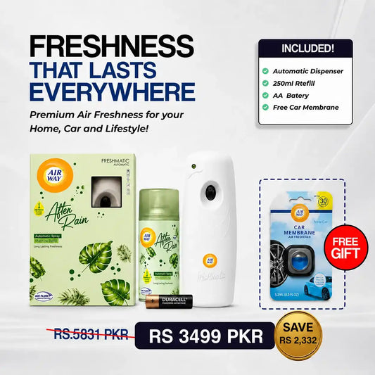 Airway Automatic Air Freshener Machine with Refill+Free Car Air Refreshener- After Rain | Water Based Fragrance