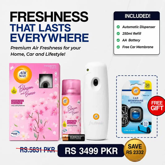 Airway Automatic Air Freshener Machine with Refill+Free Car Air Refreshener – Blossom & Breeze | Flower Based Fragrance