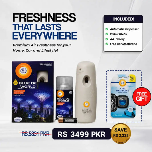 Airway Automatic Air Freshener Machine with Refill+Free Car Air Refreshener– Blue De World | Perfume Based Fragrance
