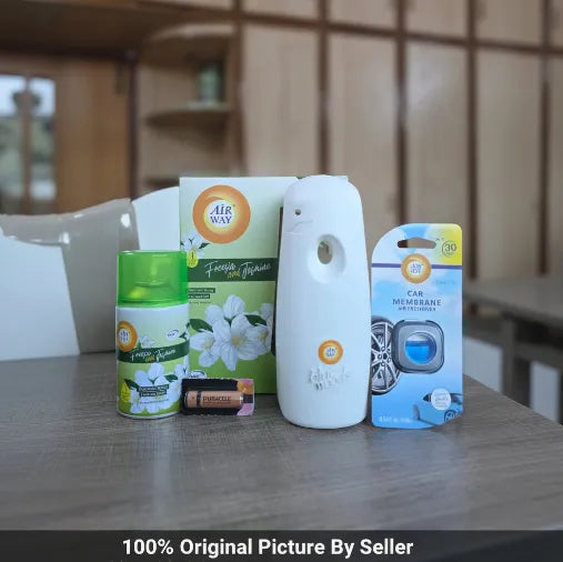 Airway Automatic Air Freshener Machine with Free Car Air Freshener & Refill – Freesia and Jasmine - Long Lasting Freshness