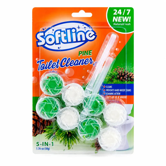 Softline Pine Toilet Cleaner – 5-in-1 Rim Block | 24/7 Freshness & Foaming Action