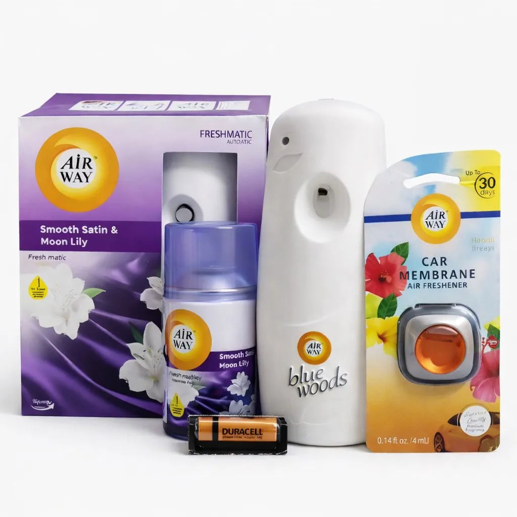 Airway Automatic Air Freshener Machine with Free Car Air Freshener & Refill – Moon Lily Fragrance – Long Lasting Up to 30 Days