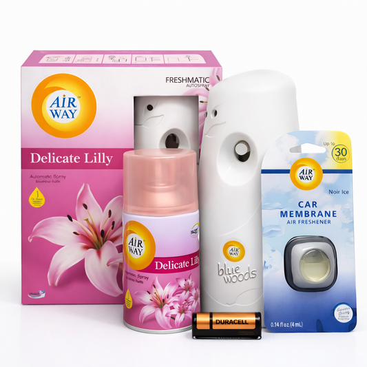Airway Automatic Air Freshener Machine with Free Car Air Freshener & Refill – Delicate Lily Fragrance – Long Lasting Up to 30 Days