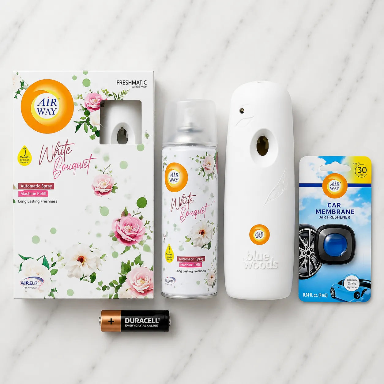 Airway Automatic Air Freshener Machine with Free Car Air Freshener & Refill - White Bouquet