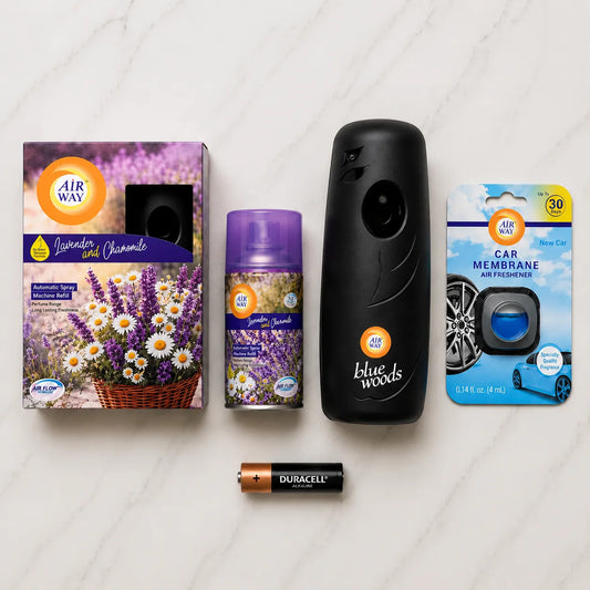 Airway Automatic Air Freshener Machine with Free Car Air Freshener & Refill – Lavender and Chamomile | Flower Based Fragrance