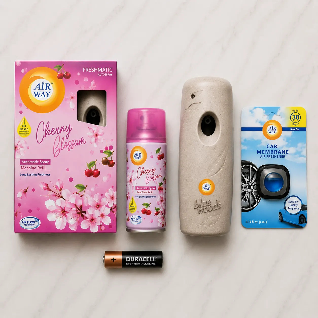 Airway Automatic Air Freshener Machine with Free Car Air Freshener & Refill – Cherry Blossom | Flower Based Fragrance - Long Lasting Freshness