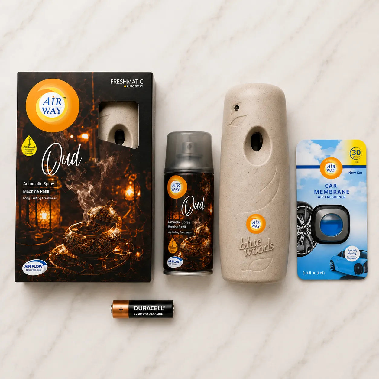 Airway Automatic Air Freshener Machine with Free Car Air Freshener & Refill – Oud | Oil Based Fragrance - Long Lasting Freshness