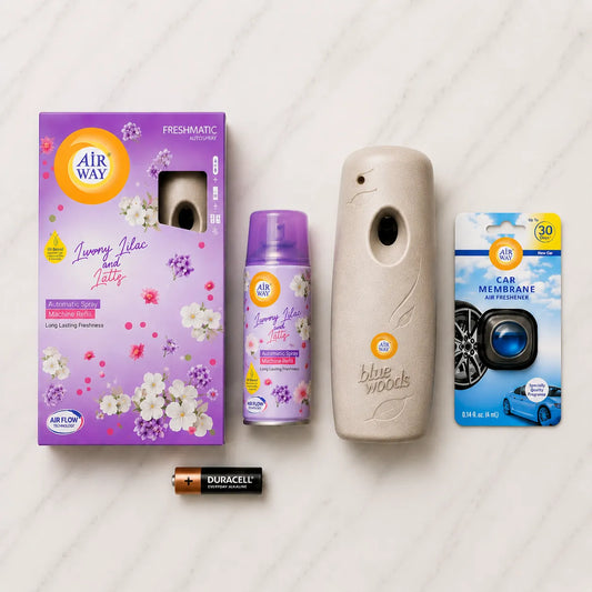 Airway Automatic Air Freshener Machine with Free Car Air Freshener & Refill – Luxury Lilac and Lotus | Flower Based Fragrance - Long Lasting Freshness