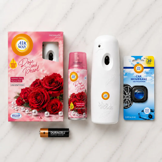 Airway Automatic Air Freshener Machine with Free Car Air Freshener & Refill – Rose and Pearl Edition | Flower Based Fragrance