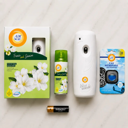 Airway Automatic Air Freshener Machine with Free Car Air Freshener & Refill – Freesia and Jasmine | Flower Based Fragrance